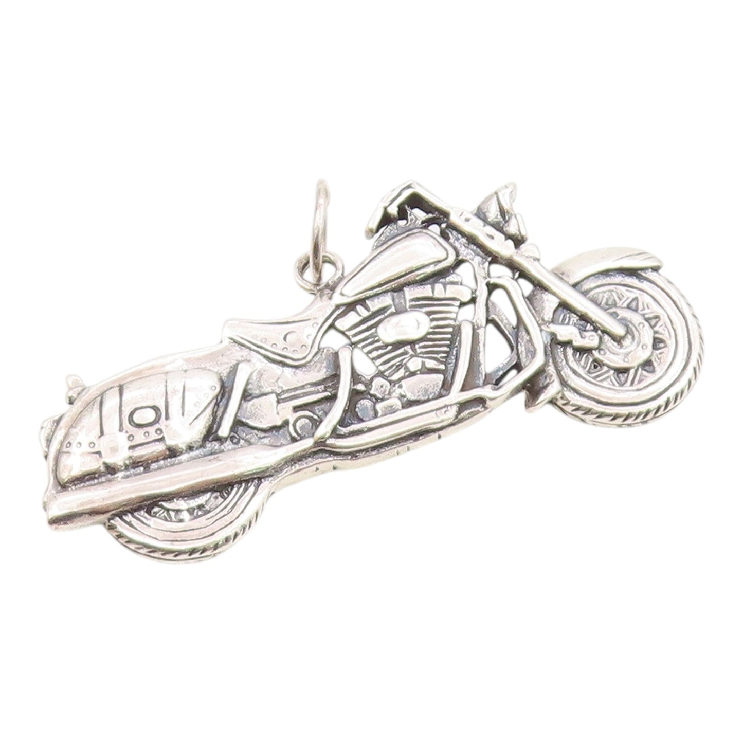 925 Sterling Silver  Vintage Shiny Motorcycle Motif Drop Pendant  PT18332
