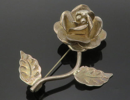 MEXICO 925 Sterling Silver  Vintage Sculpted Single Flower Brooch Pin  BP5043