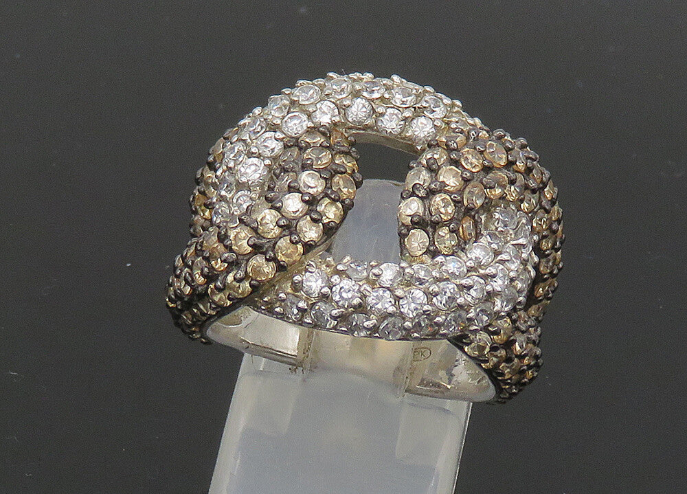 925 Sterling Silver  Vintage Cubic Zirconia & Topaz Band Ring Sz 7  RG21662