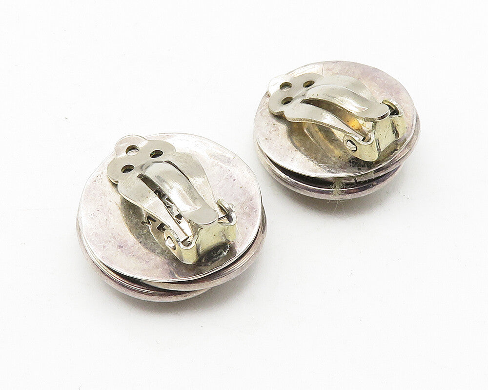 MEXICO 925 Silver  Vintage Two Tone Twist Dome Non Pierce Earrings  EG5646