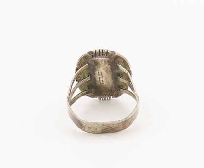 NAVAJO 925 Silver Vintage Turquoise Halo Carved Twisted Rope Ring Sz 7 RG26849