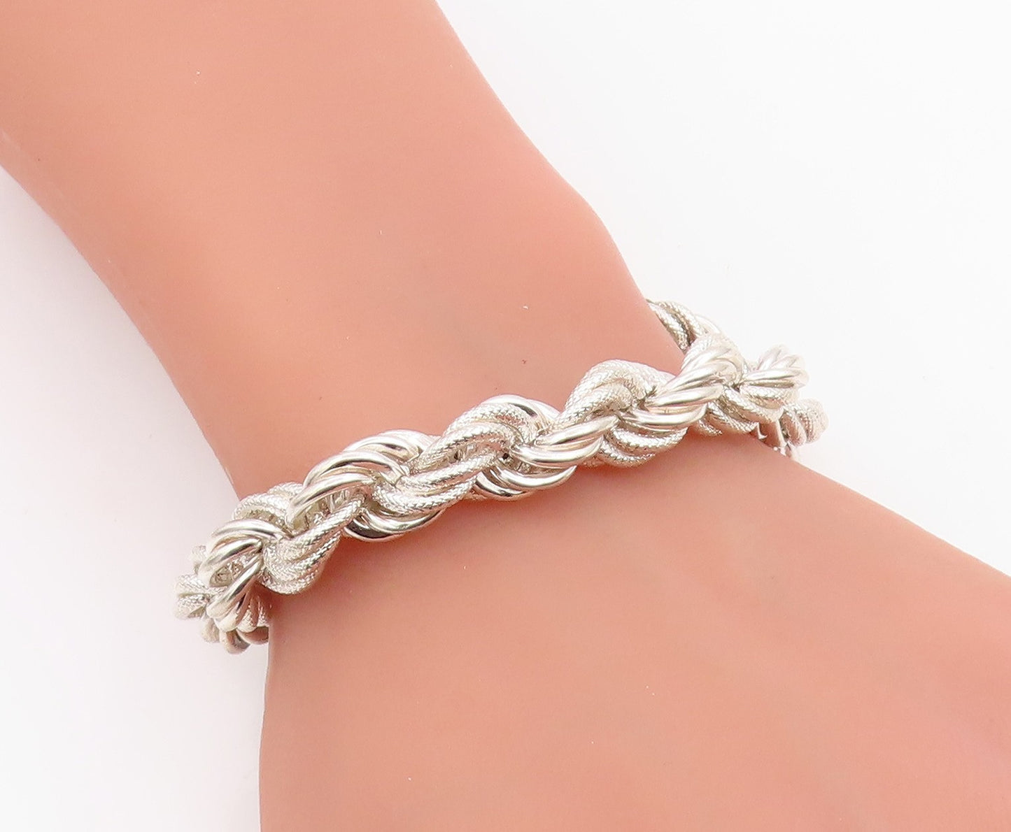 925 Sterling Silver Vintage Bracelet Modernist Solid Twisted Rope Chain  BT11872
