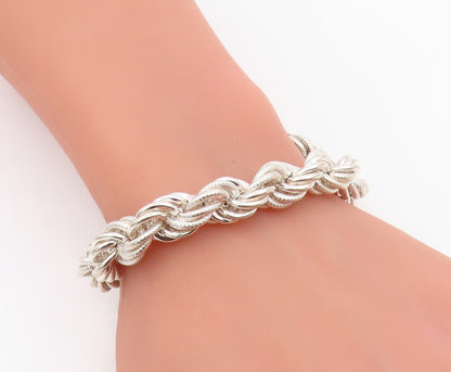 925 Sterling Silver Vintage Bracelet Modernist Solid Twisted Rope Chain  BT11872