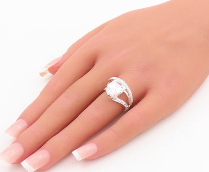 925 Sterling Silver Vintage Ring Designer Drop & Round Cut CZ  Sz 6  RG28867
