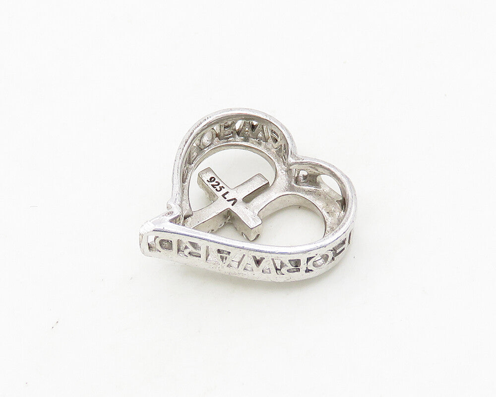 925 LA Sterling Silver  Vintage Petite Topaz Cross Love Heart Pendant  PT14909
