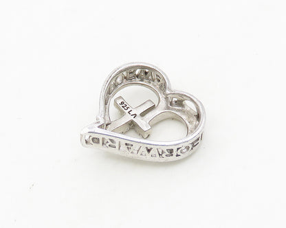 925 LA Sterling Silver  Vintage Petite Topaz Cross Love Heart Pendant  PT14909