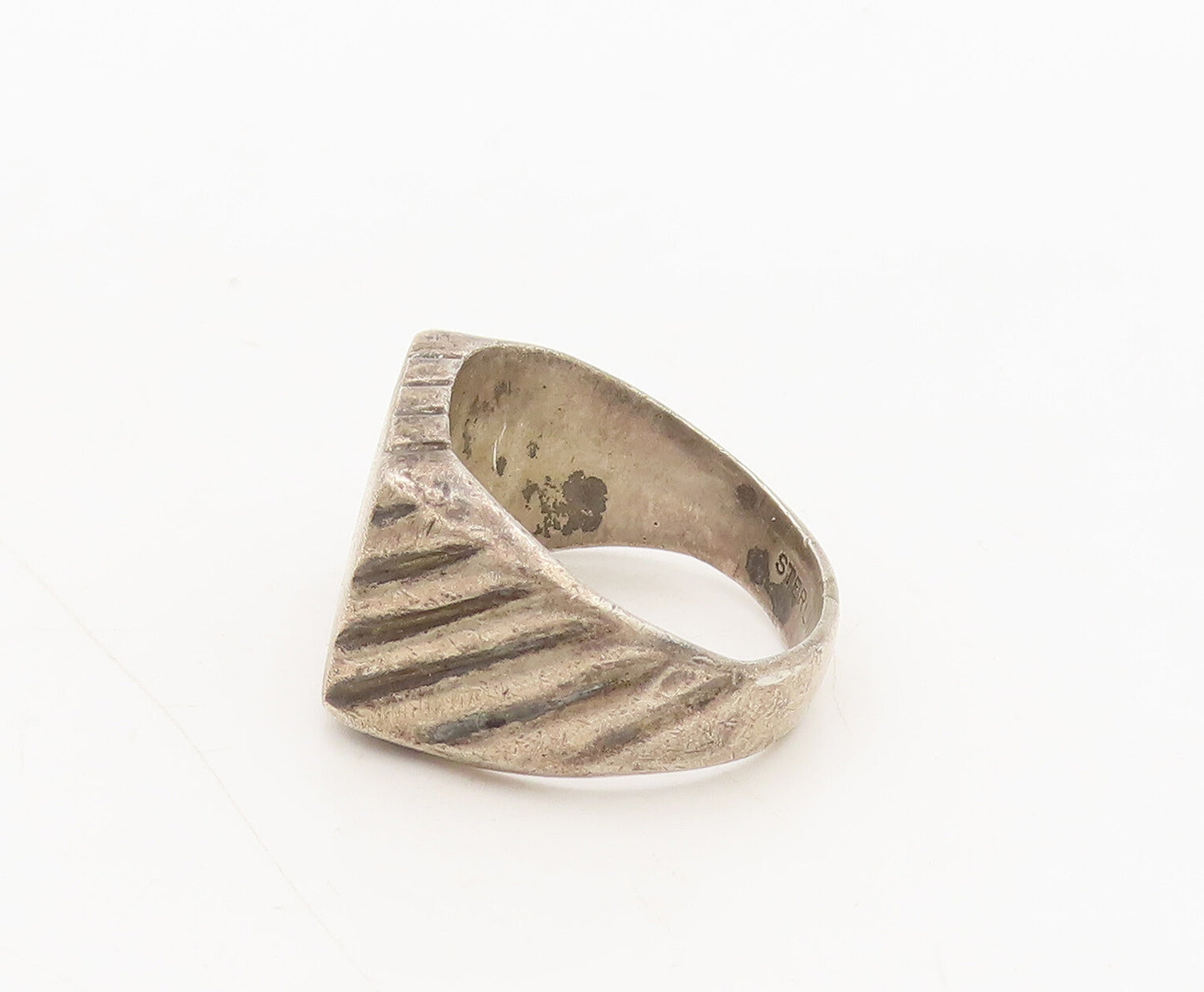 925 Silver Vintage Ring Antique Carved Band Solid Square Top Sz 10  RG27570