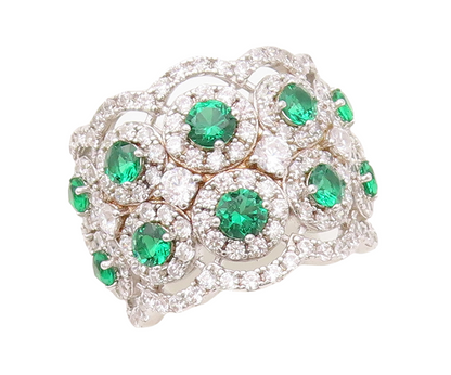 925 Sterling Silver Vintage Ring Round Green Halo White CZ Band  Sz 7  RG30444