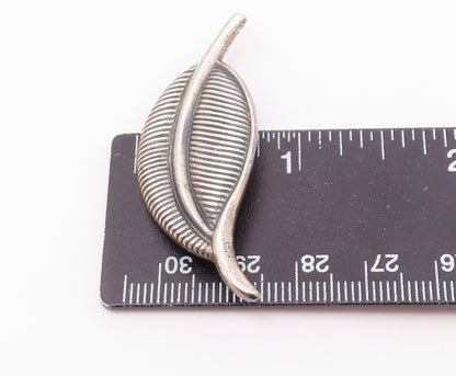 JEWELART 925 Silver  Vintage Linear Textured Single Leaf Brooch Pin  BP9596