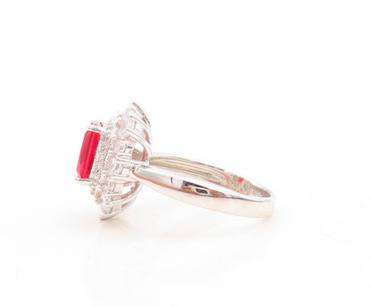 925 Sterling Silver Vintage Ring Rectangle Cut Red Beaded White CZ Sz 7  RG30119