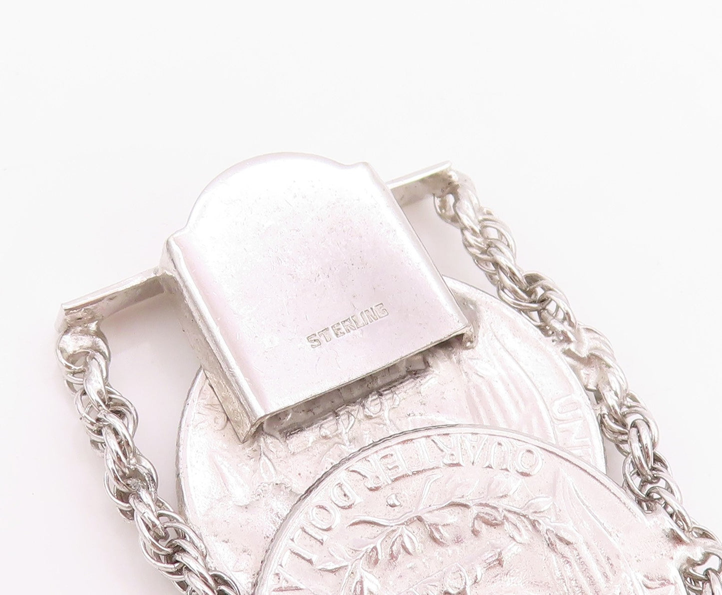 925 Sterling Silver Vintage Bracelet Solid US Quarter Dollar Coins Link  BT11626