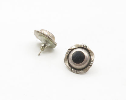 MEXICO 925 Sterling Silver  Vintage Inlaid Black Onyx Stud Earrings  EG8802