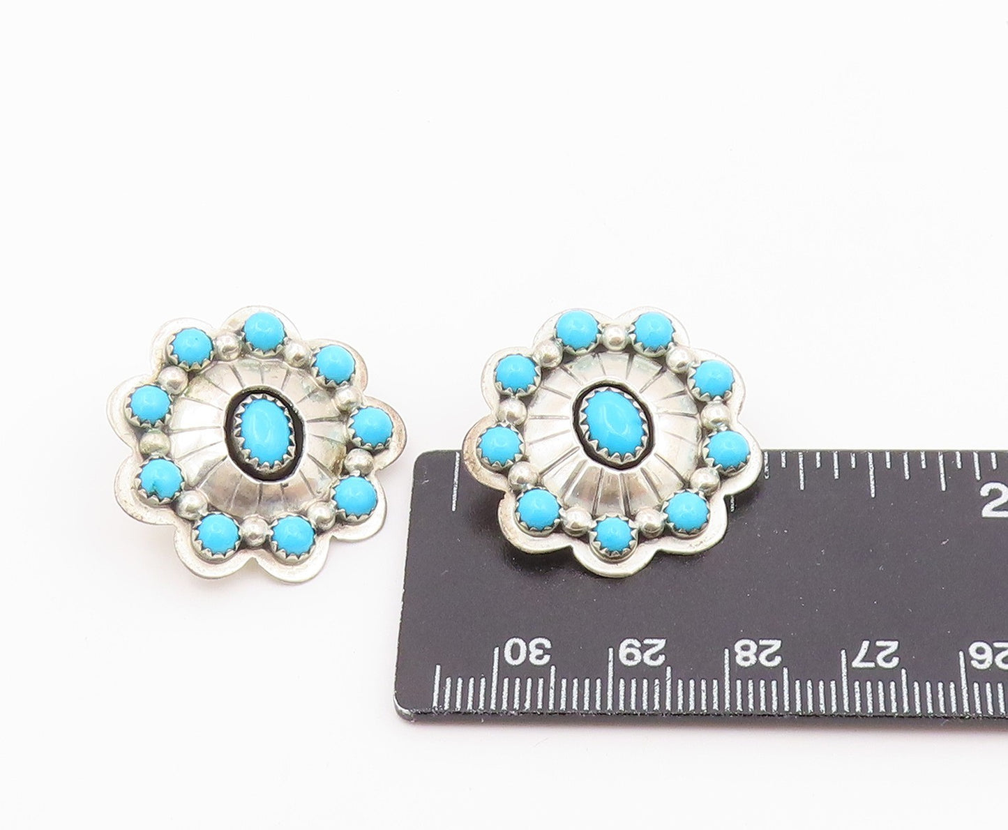 925 Sterling Silver Vintage Earrings RUNNING BEAR NAVAJO Turquoise Stud  EG14458