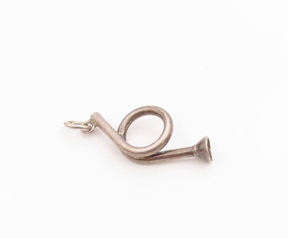 925 Sterling Silver  Vintage Petite Dark Tone Horn Instrument Pendant  PT17812