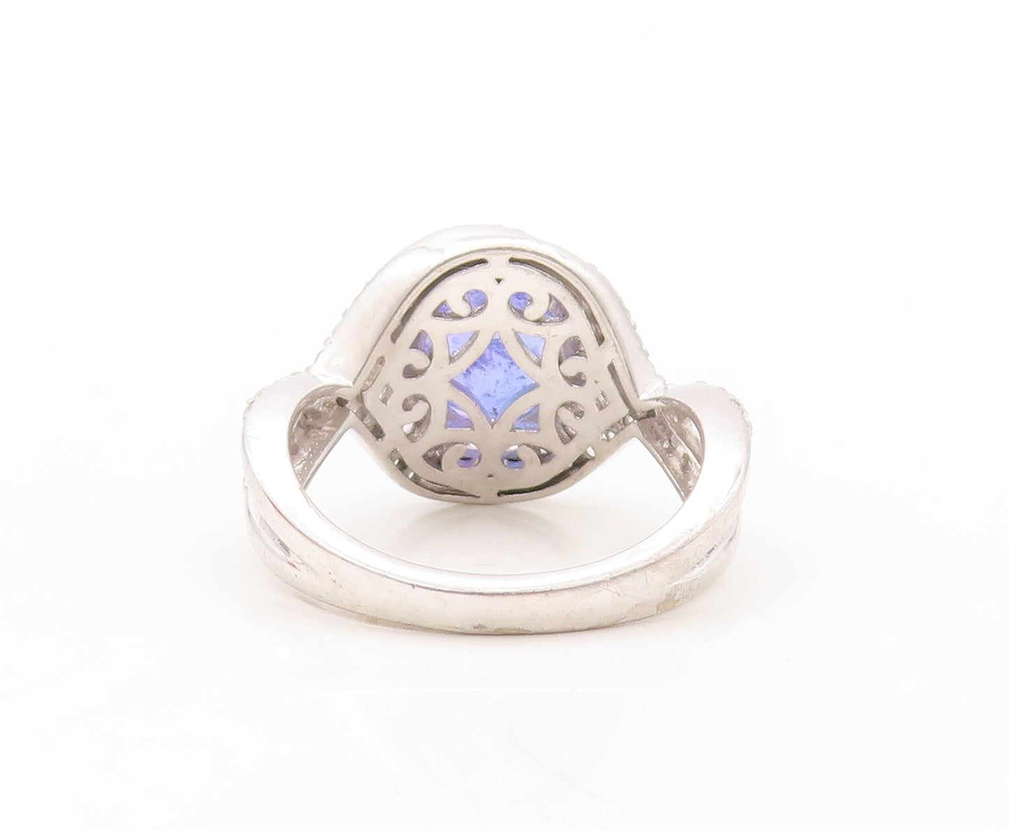 925 Sterling Silver Vintage Ring Designer Cutout Sapphire & CZ   Sz 8  RG30923