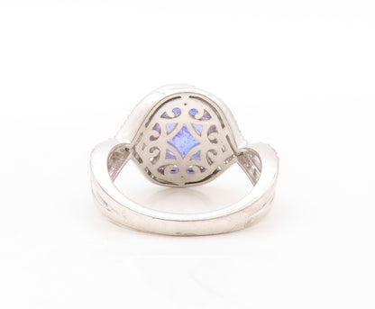 925 Sterling Silver Vintage Ring Designer Cutout Sapphire & CZ   Sz 8  RG30923
