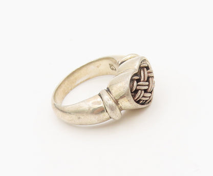 925 Sterling Silver  Vintage Brutalist Woven Carved Heart Ring Sz 7.5  RG27191