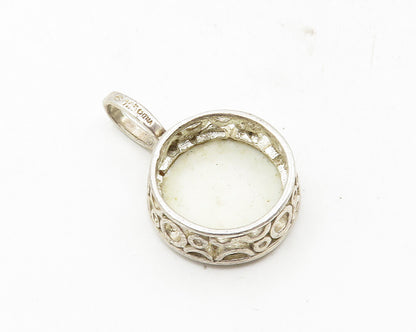 925 Sterling Silver  Vintage Mother Of Pearl Circle Pattern Pendant  PT7298