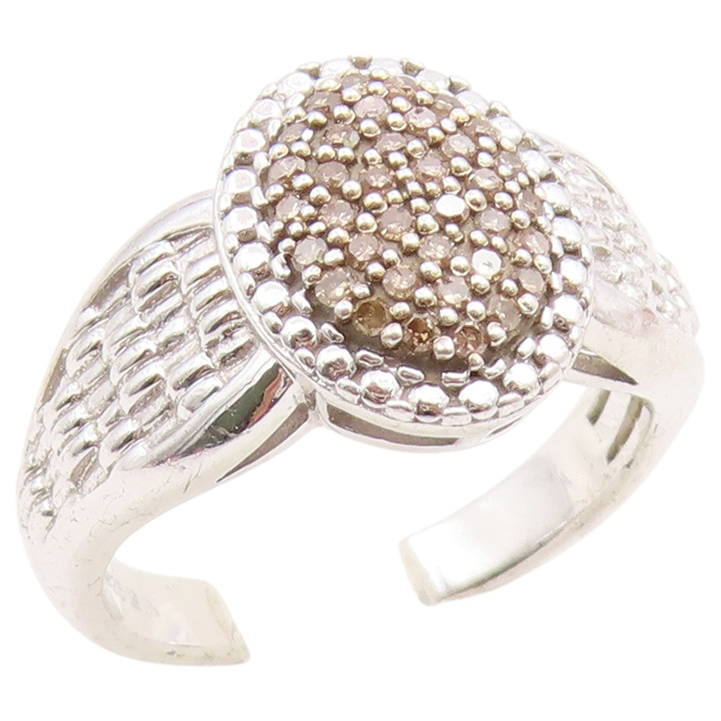 925 Sterling Silver Vintage Ring Real Diamonds Statement Band  Sz 8  RG36485