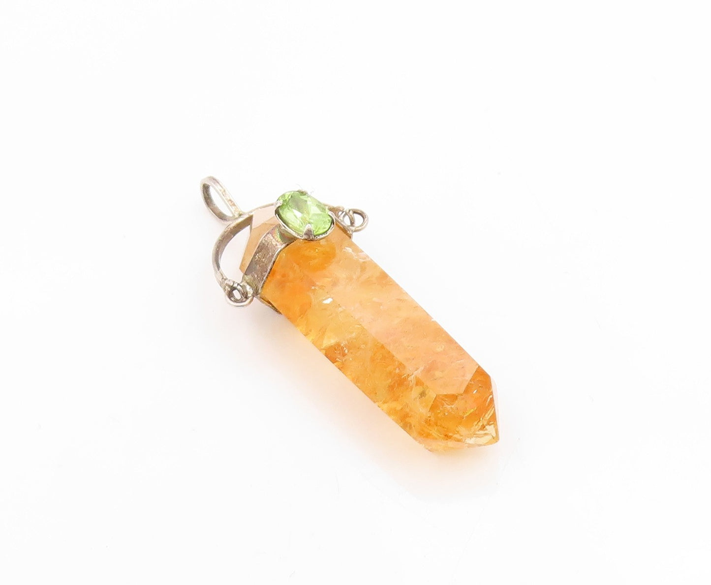 925 Sterling Silver Vintage Pendant Peridot & Citrine Crystal Charm  PT26191