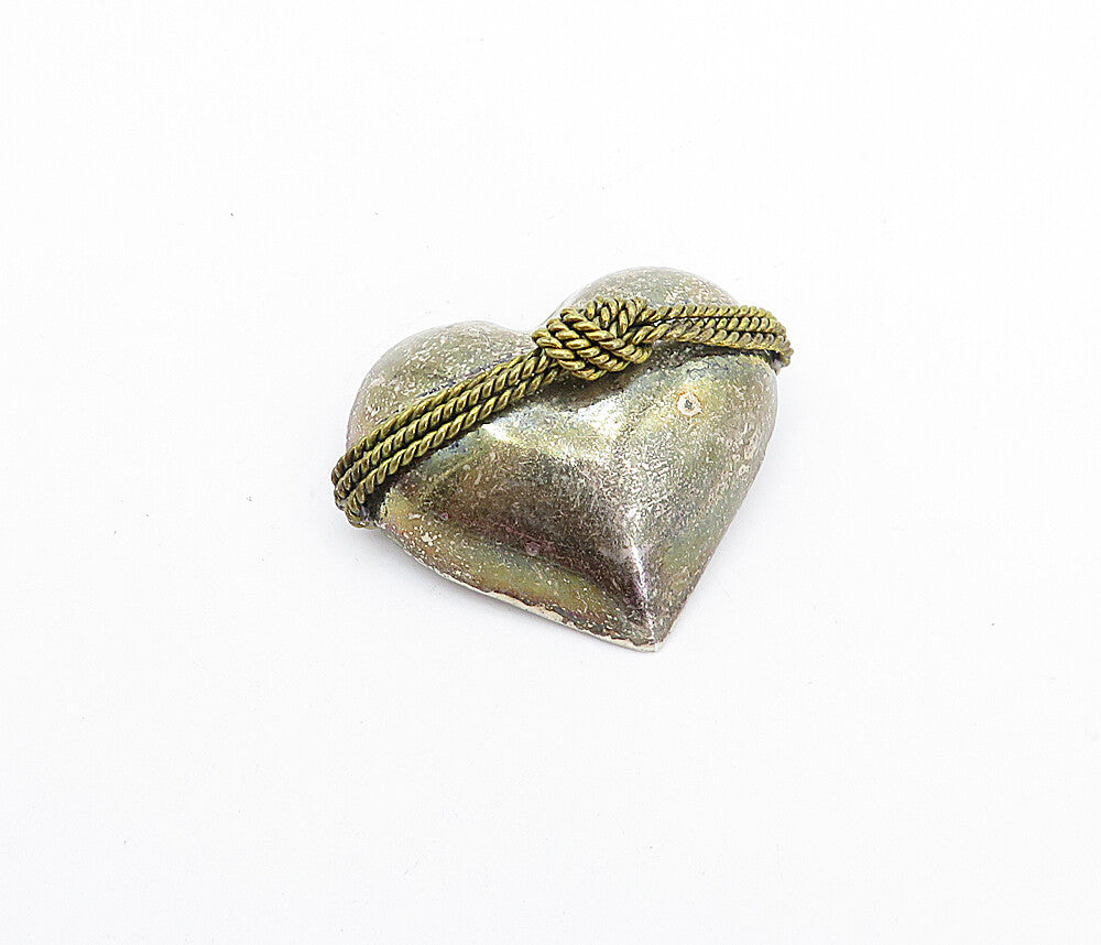 MEXICO 925 Sterling Silver Vintage Rope Twist Love Heart Brooch Pin BP1410
