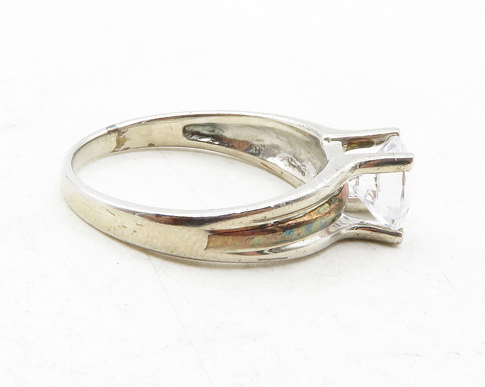 925 Sterling Silver  Prong Set Cubic Zirconia Solitaire Ring Sz 10  RG12447