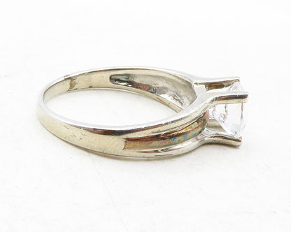 925 Sterling Silver  Prong Set Cubic Zirconia Solitaire Ring Sz 10  RG12447