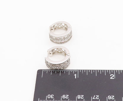 925 Sterling Silver Vintage Earrings TYCOON Sparkling CZ Huggie Hoops  EG13949