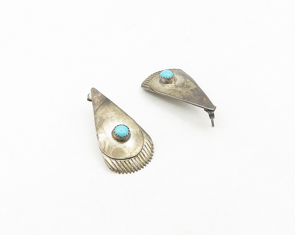 NAVAJO ZUNI 925 Silver  Vintage Antique Petite Turquoise Drop Earrings  EG9127