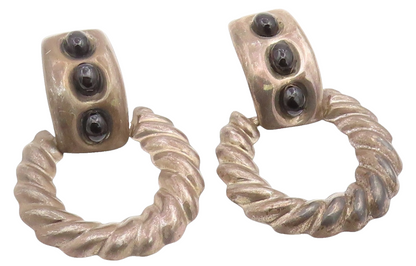 925 Sterling Silver Vintage Earrings MEXICO Cabochon Onyx Twisted Rope  EG14115