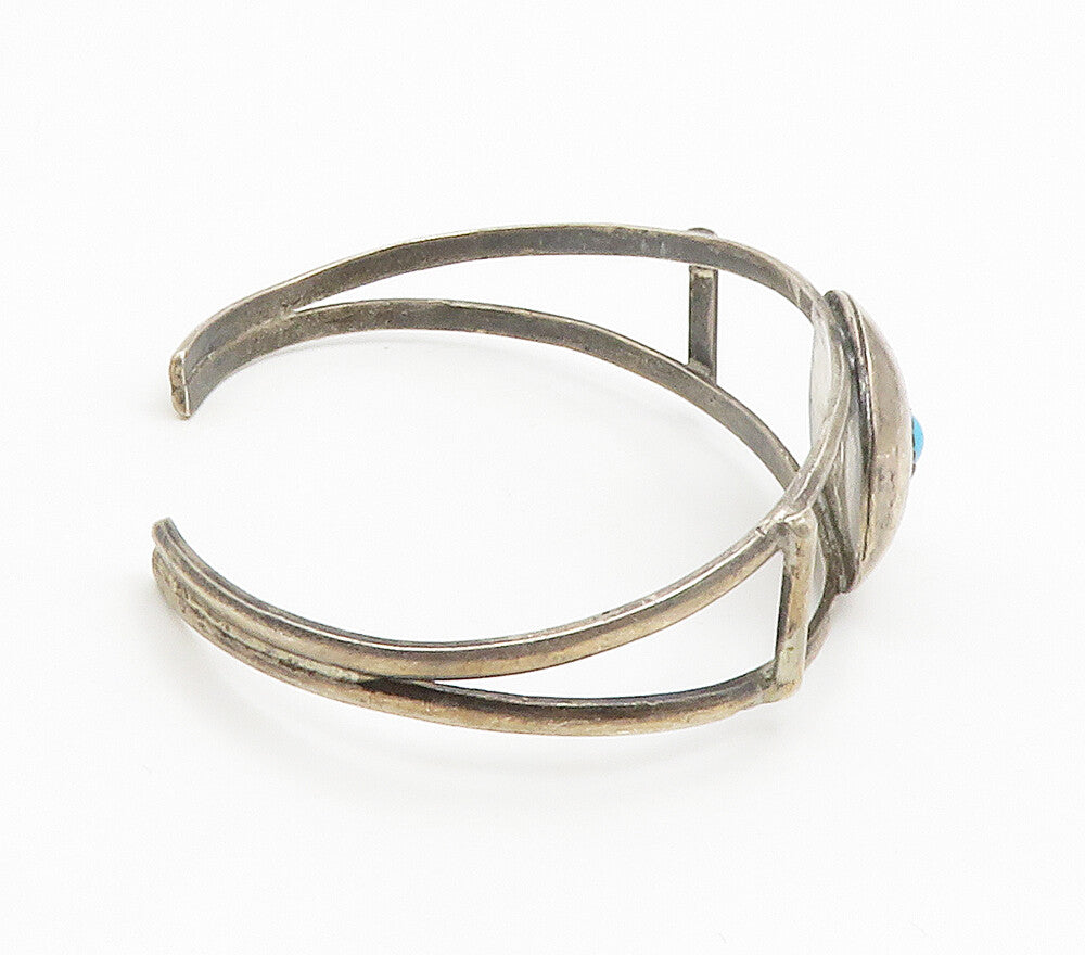NAVAJO 925 Sterling Silver  Vintage Cabochon Turquoise Cuff Bracelet  BT5881