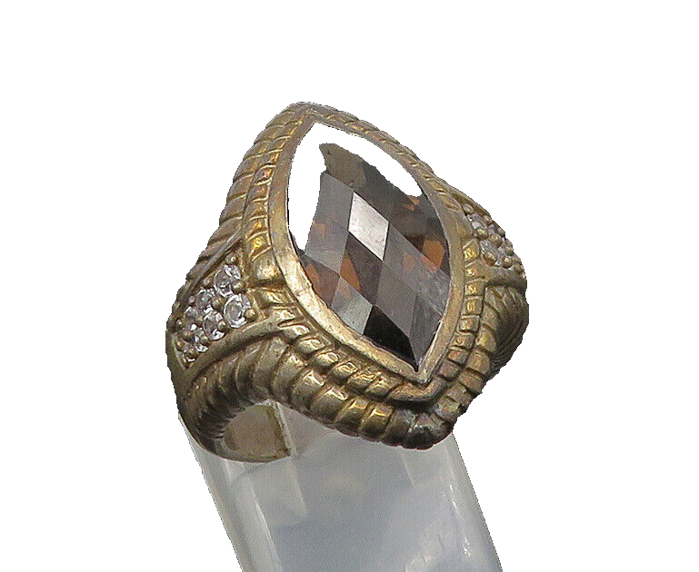 925 Sterling Silver   Vintage Smoky Topaz Pointed Cocktail Ring Sz 7  RG23017