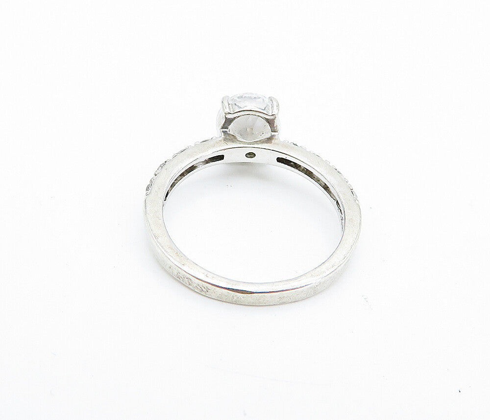 925 Sterling Silver Shiny White Topaz Solitaire With Accents Ring Sz 7 RG7590