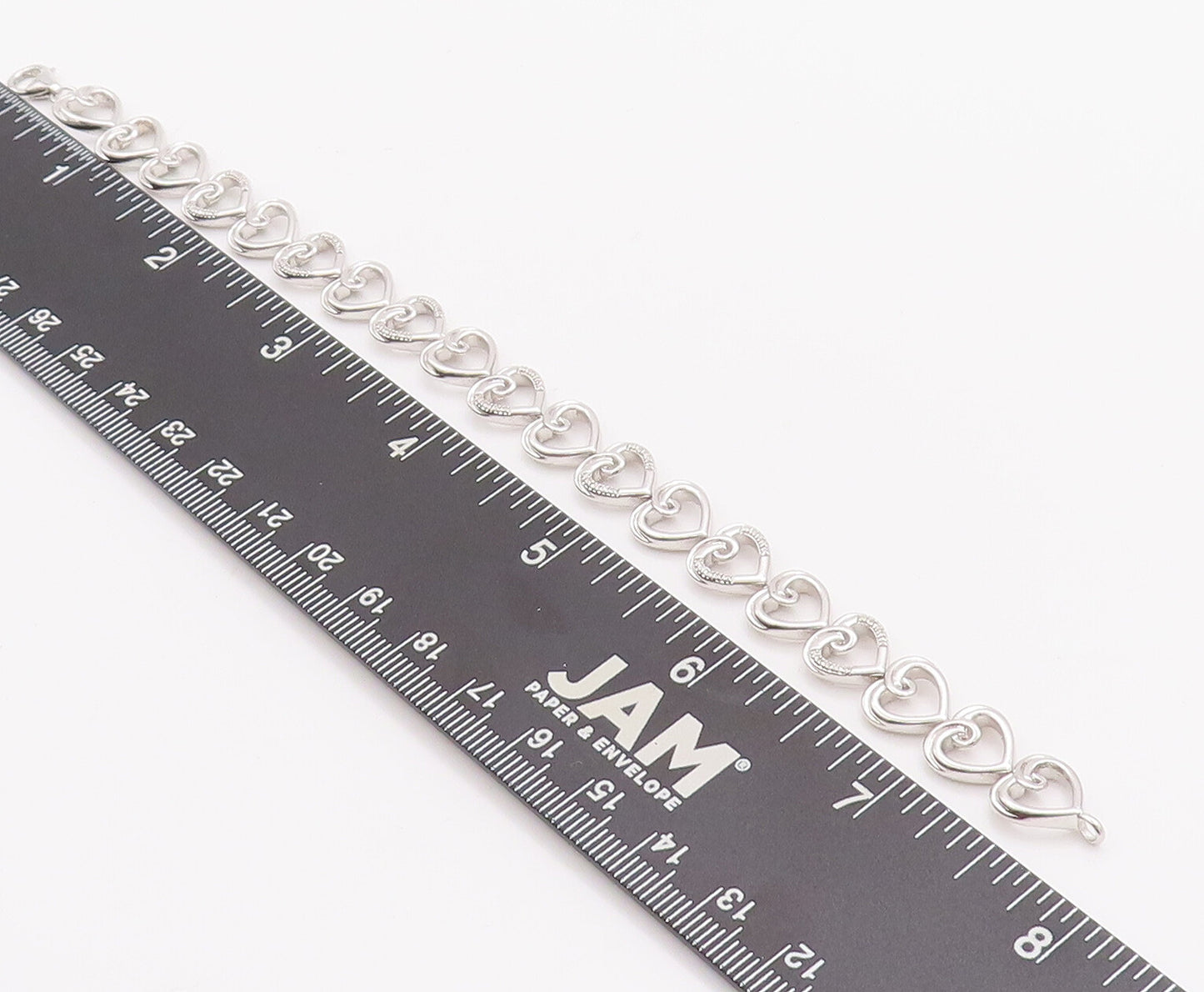 925 Sterling Silver Vintage Bracelet Cutout Real Diamonds Hearts Lined   BT10320