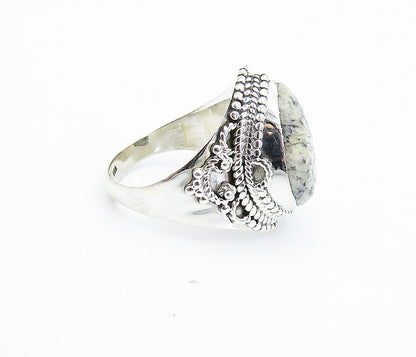925 Sterling Silver  Cabochon Cut Dendrite Agate Cocktail Ring Sz 8  RG8014
