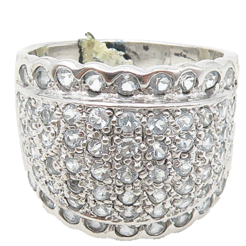 925 Sterling Silver  Aquamarine Encrusted Wavy Trim Band Ring Sz 7  RG17347