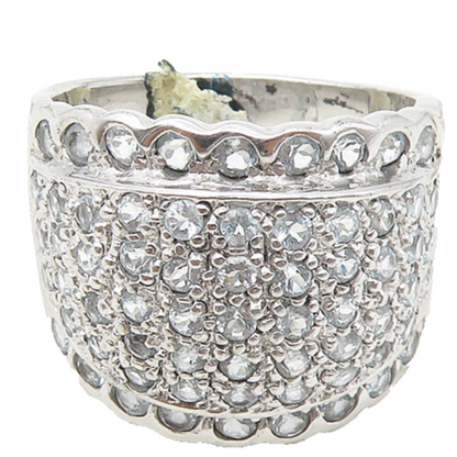 925 Sterling Silver  Aquamarine Encrusted Wavy Trim Band Ring Sz 7  RG17347