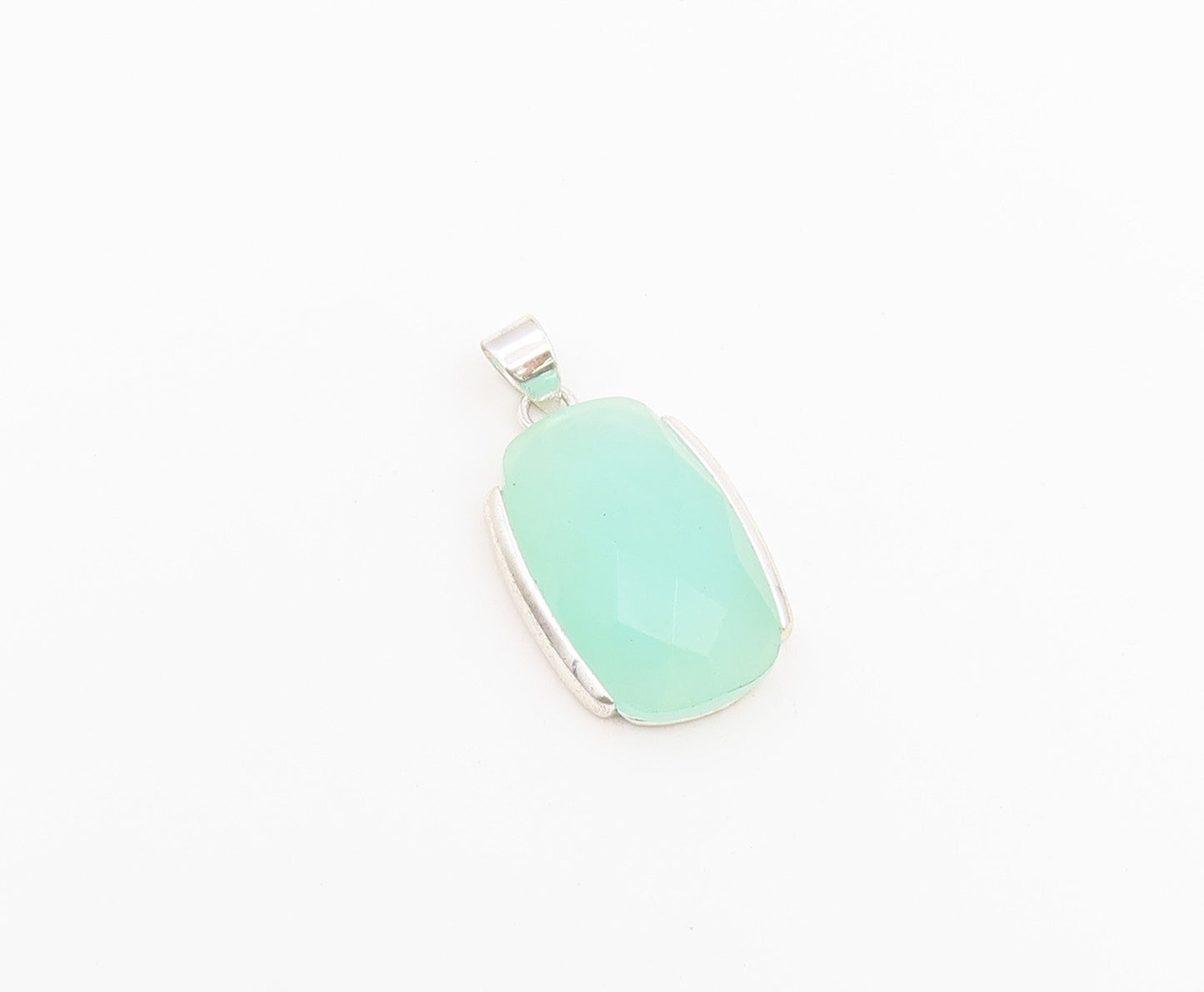 925 Sterling Silver Vintage Pendant Faceted Chalcedony Geometric Charm  PT26492
