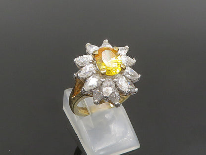 EDCO 925 Silver  Vintage Yellow & White Cubic Zirconia Ring Sz 6.5  RG25353
