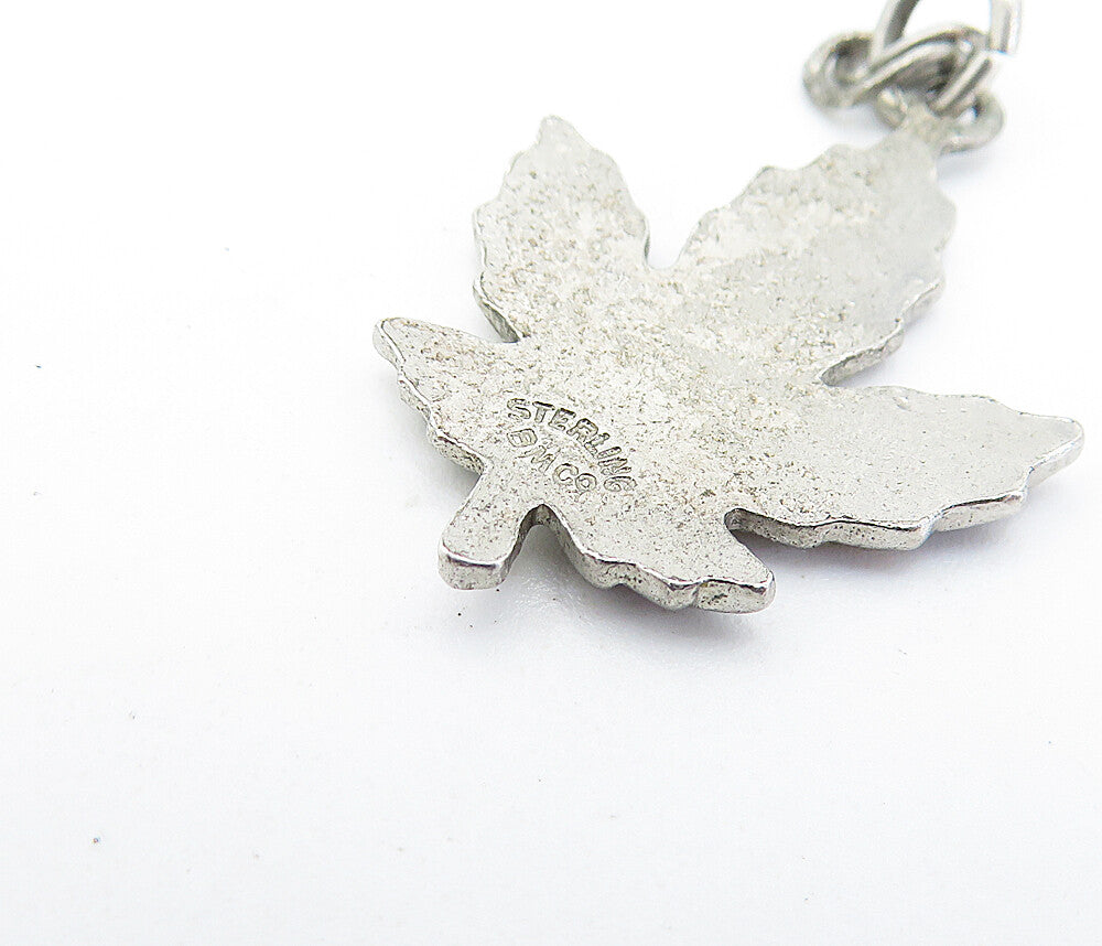 925 Sterling Silver  Vintage Enamel Coated Autumn Leaf Drop Pendant  PT3764