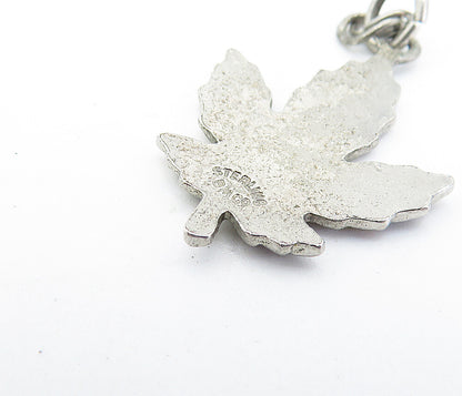 925 Sterling Silver  Vintage Enamel Coated Autumn Leaf Drop Pendant  PT3764