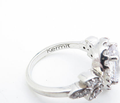 KERMIT 925 Silver  Cubic Zirconia Solitaire With Accents Ring Sz 6  RG7062