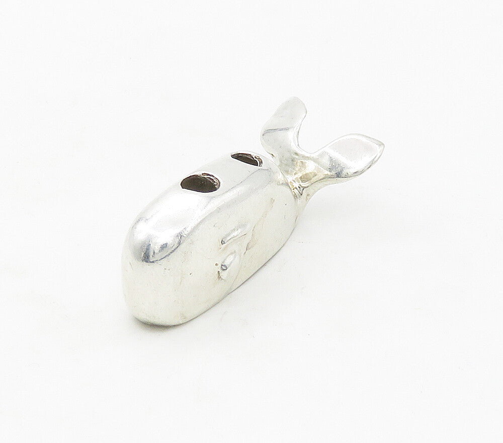 925 Sterling Silver  Vintage Shiny Polished Whale Motif Pendant  PT13349