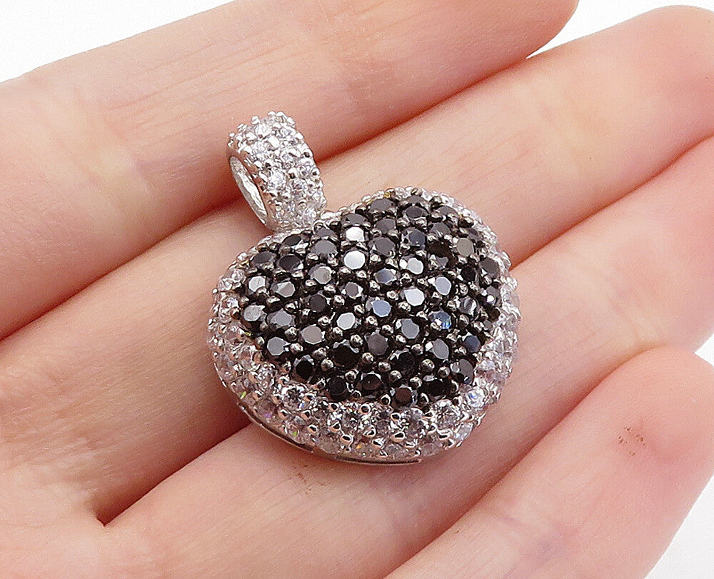 925 Sterling Silver  Cubic Zirconia & Hematite Love Heart Dome Pendant  PT5211
