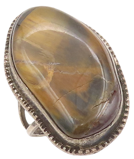 925 Sterling Silver Vintage Ring Amorphas Shape Tiger's Eye  Sz 7  RG28463