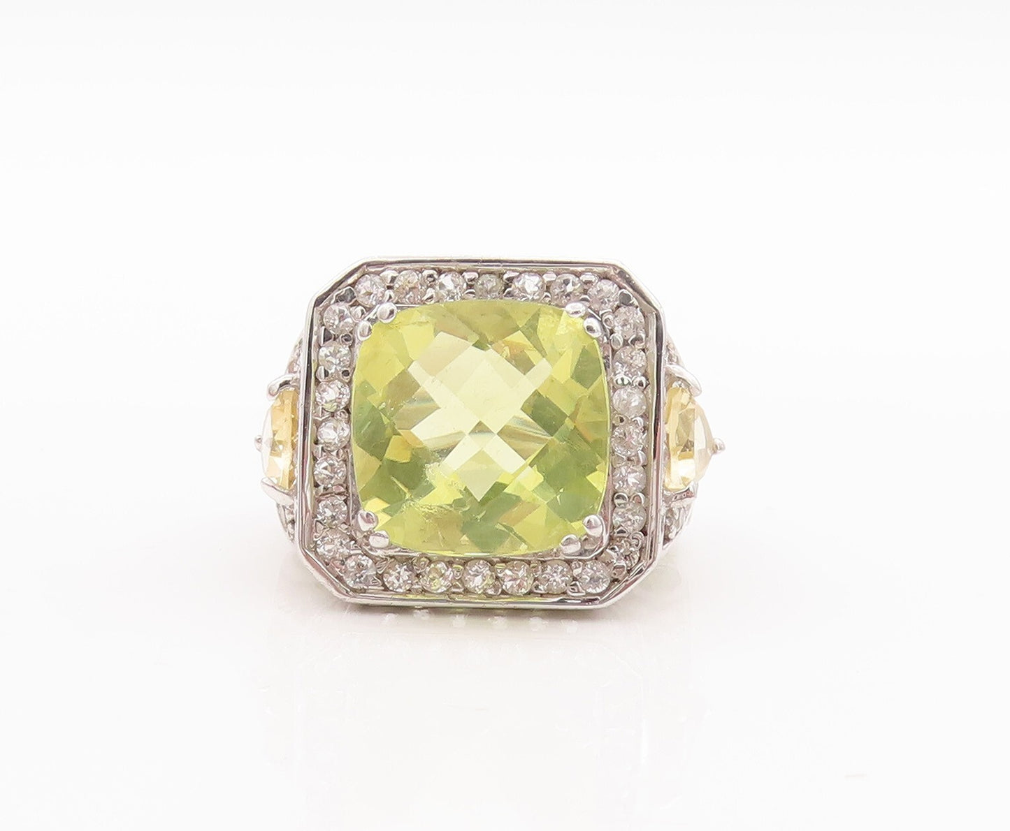 925 Sterling Silver Vintage Ring Square Peridot & Citrine Topaz  Sz 7  RG29392