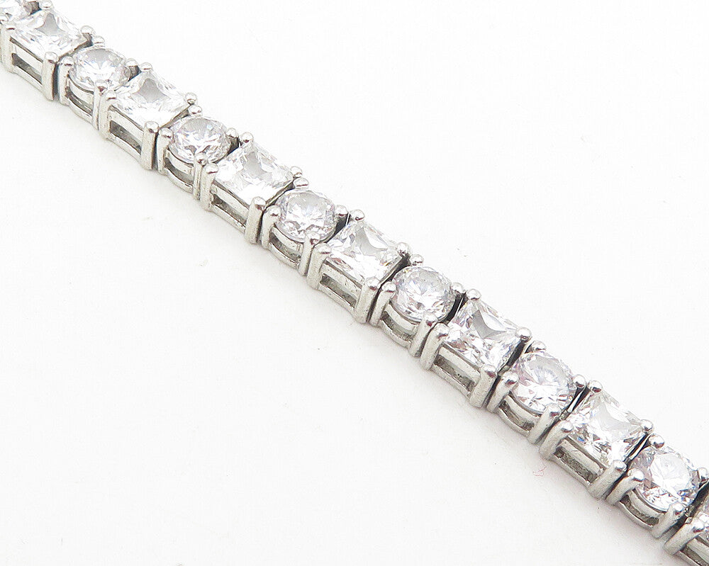 925 Sterling Silver  Shiny Cubic Zirconia Circle Square Tennis Bracelet BT4603