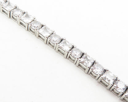 925 Sterling Silver  Shiny Cubic Zirconia Circle Square Tennis Bracelet BT4603