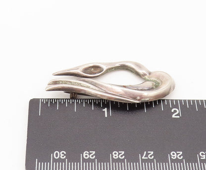 MEXICO 925 Sterling Silver  Vintage Swirly Carved Swan Brooch Pin  BP10484