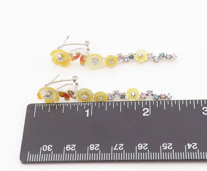 925 Sterling Silver Vintage Earrings Multi Gemstone Floral Butterfly  EG13852
